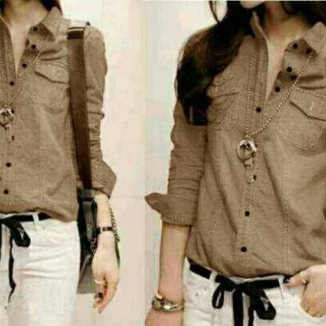 Kemeja wanita / Atasan Kemeja Wanita Kekinian / Lollie / Kemeja Wanita Polos Lengan Panjang-5