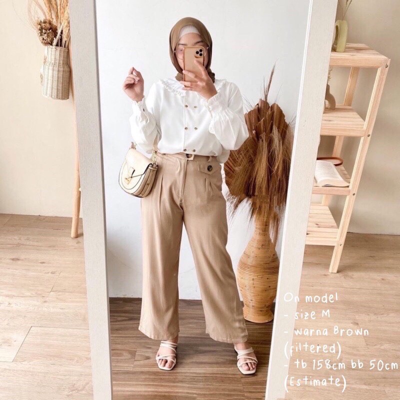 Highwaist Kulot Linen Pants - Variasi Tutup Saku - Pinggang Belakang Karet