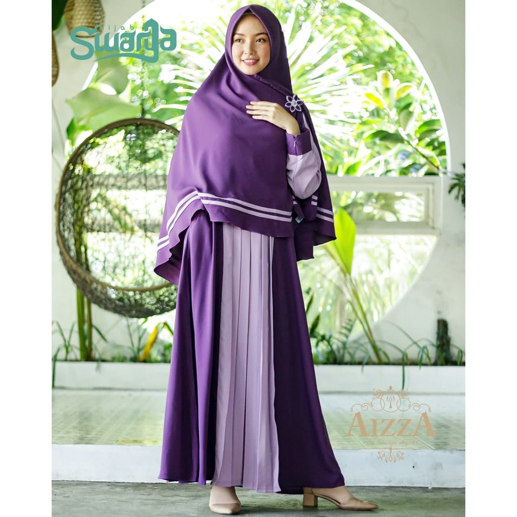 Gamis Aizza Warna Ungu Set Khimar