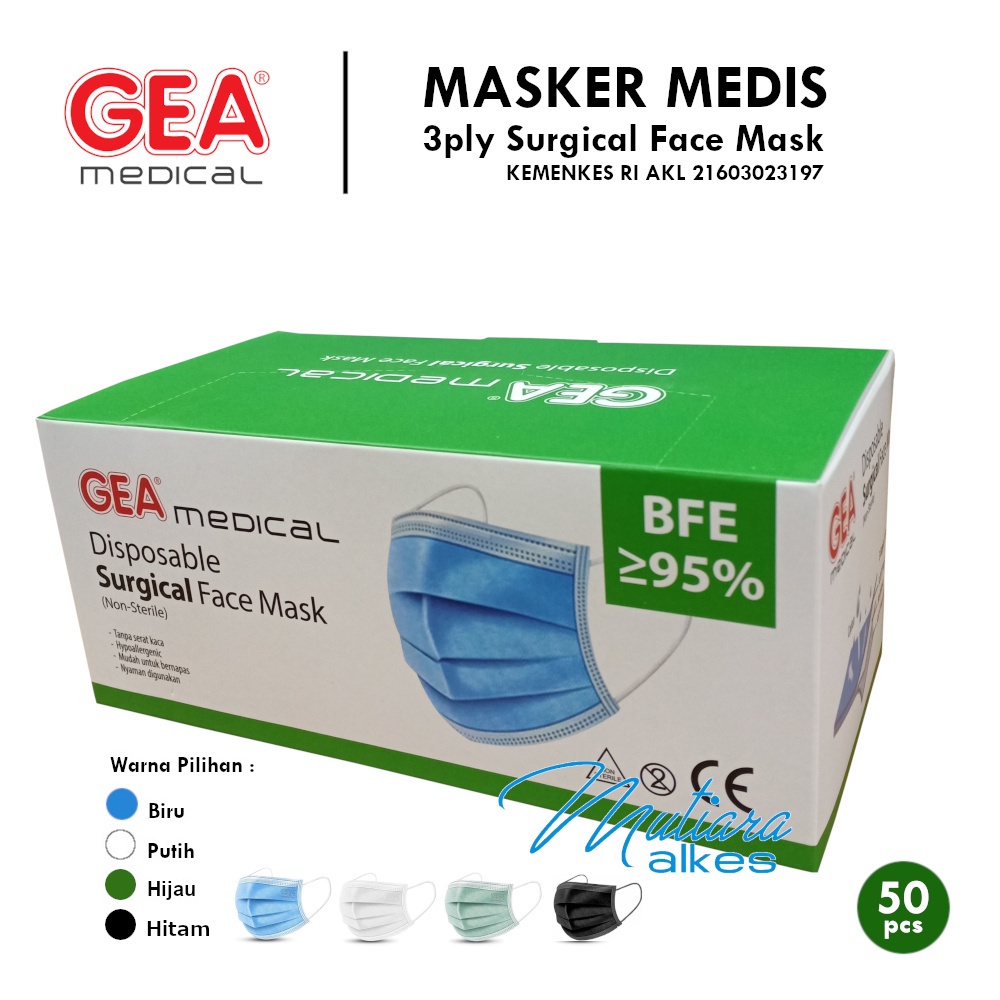 Masker GEA Medis - Surgical Face Mask Disposable GEA 3 Ply isi 50Pcs