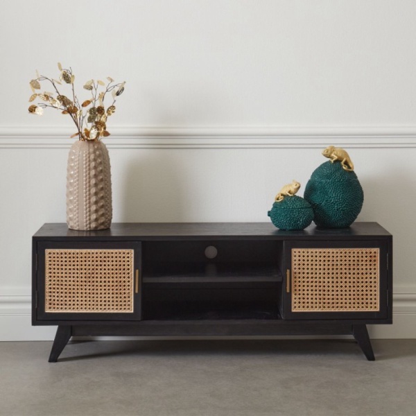 Buffet tv rotan kayu jati terbaru meja tv kayu jati kombinasi rotan Diskon