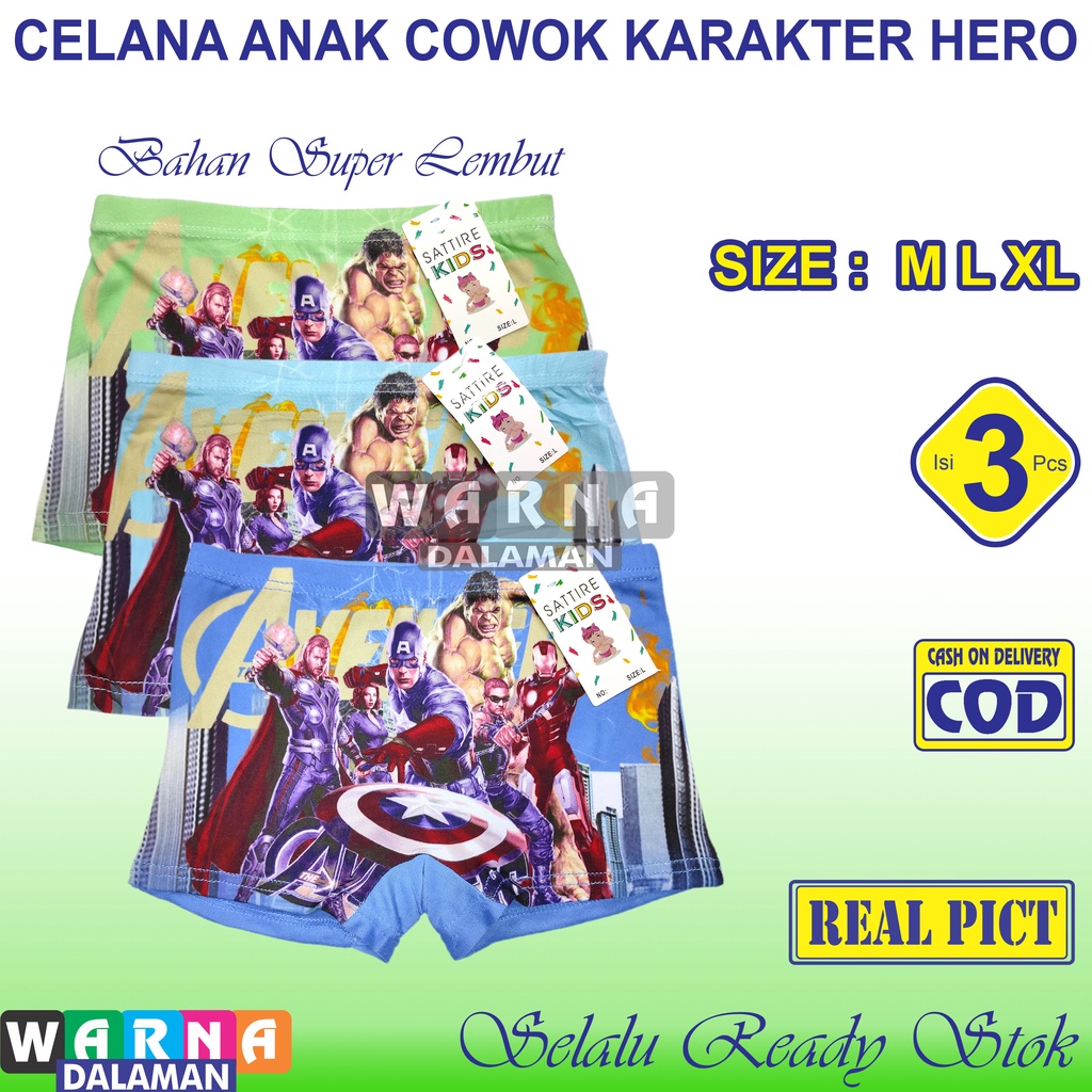 3 Pcs Boxer Anak Laki Celana Dalam Boxer Karakter Gambar Super Hero Random Terlaris Real Pict | WARNA DALAMAN