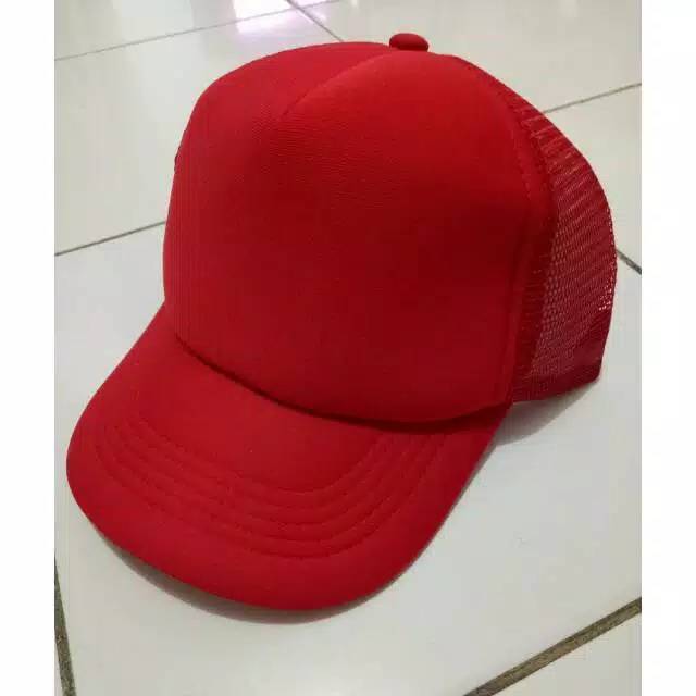 TOPI MERAH JARING POLOS