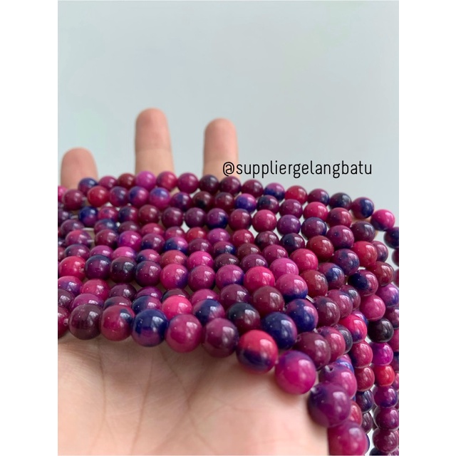 bahan batu import pink cloisonne 8mm round stone natural akik rangkai bahan kalung gelang anting strap mask kerajinan tangan craft citayam fashion week etink vintage elegan bali manik crystal perhiasan