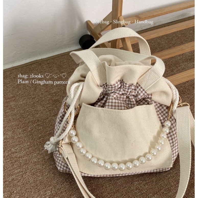 Areum Bag 아름 2in1 Canvas Bag Korea Sling Bag Tote bag Hand Bag Tas wanita lebaran hampers tas serut