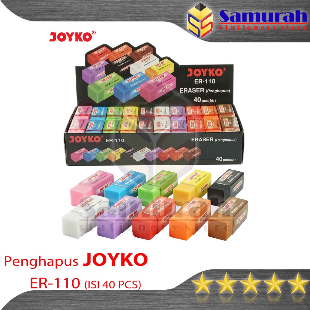

Arm Penghapus Pensil Joyko ER-110 Kecil isi 40 Pcs / Eraser ER 110 Colours / Hapusan Stip Pencil B40
