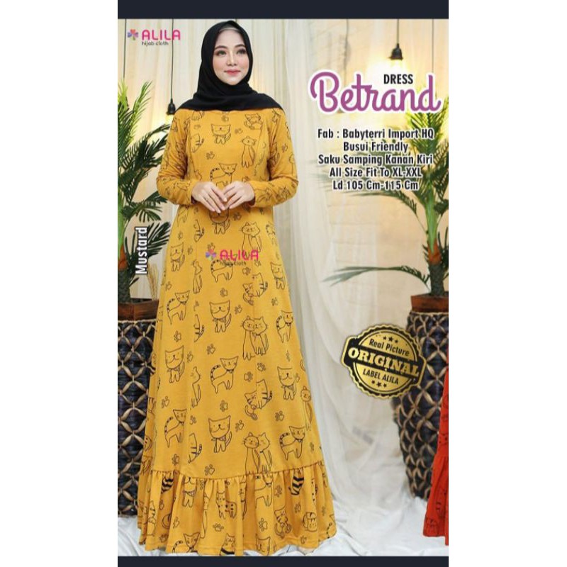 GAMIS BAHAN BABYTERRI IMPORT HQBUSUI BETRAND DRESS WARNA MUSTARD ORI BY ALILA