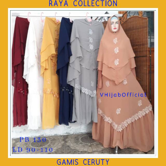 Gamis Syari Ceruty Babydoll Jersey Terbaru 2020 Lebaran Wanita Set Khimar Bordir Seruty Ceruti