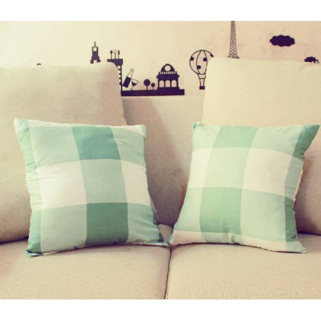 Sarung bantal sofa motif kotak vintage minimalis uk 40x40