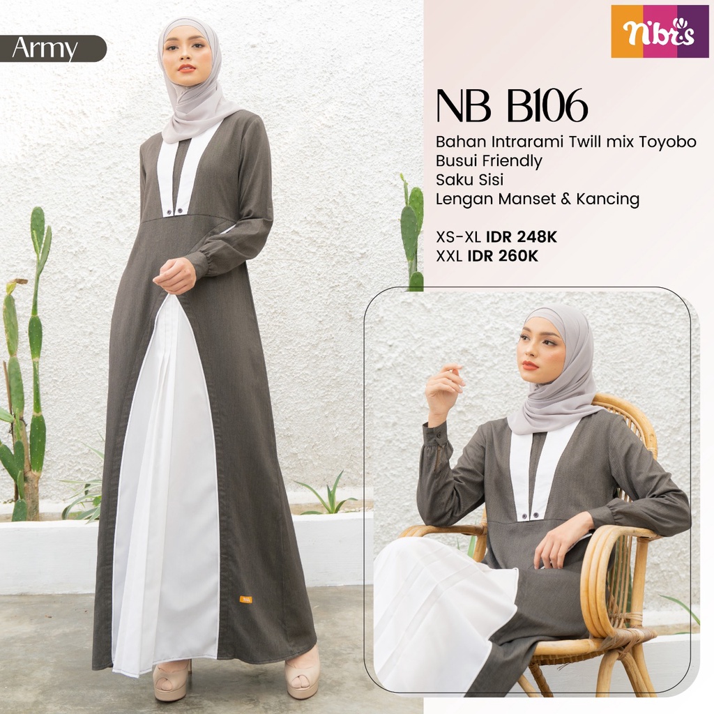 Nibras Gamis NB B106 Bahan Intrarami Twill mix Toyobo Dress Fashion muslimah Simpel Kekinian by Nibras bisa COD