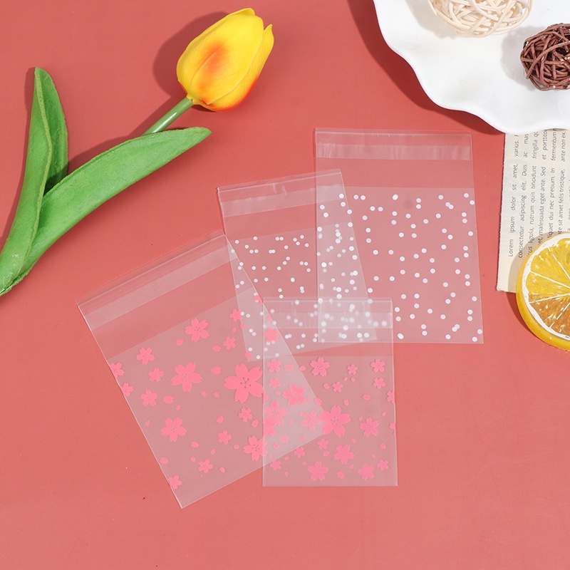 &lt; E2id &amp; &gt; 100Pcs / Set Kantong Plastik Motif Bunga Sakura Untuk Tempat Permen / Kue