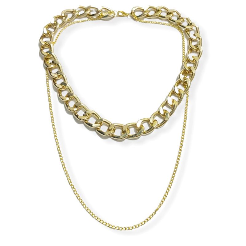 Kalung Double Layer Rantai Gold Polos Plain Golden Chain Multilayer Necklace Gaya Punk Korea Warna Emas