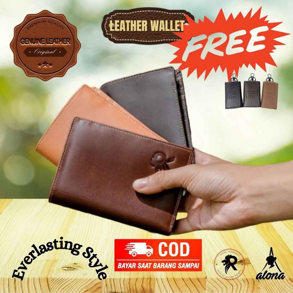 Dompet Lipat Pria Cowok Kulit Sapi Asli Waterproof Standar Estetik Masakini Tahan Api dan Air Banyak