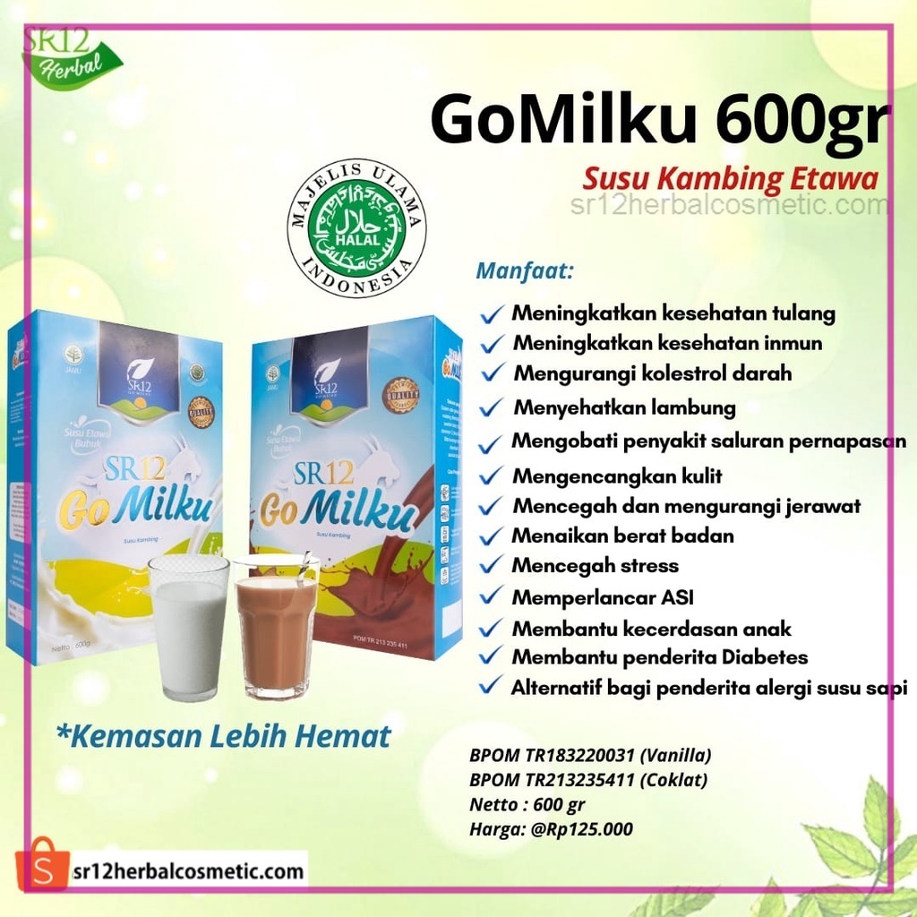 

Susu Gomilku SR12 Susu Kambing Etawa Bubuk Kualitas Premium Kemasan Hemat 600 gram