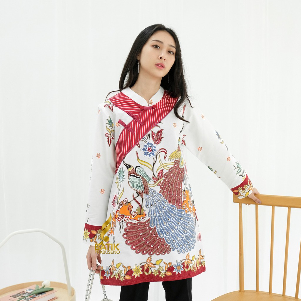 Cendrawasih Tunik Batik Wanita Prabuseno Original Ori Modern Lengan Panjang Jumbo Atasan Batik Kerja