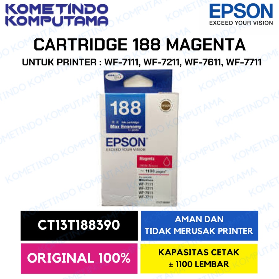 T188 Magenta Tinta Catridge Epson - WF7111 / WF7211 / WF7611 / WF7711 / 100% Original C13T188390