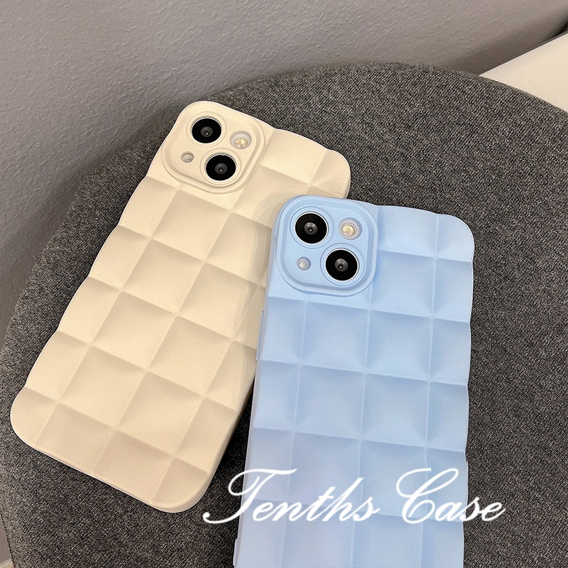 IPhone 13 12 11 Pro Max SE 2020 X Xr Xs Max 8 7 Plus Soft Case Pelindung Bentuk Persegi Tiga Dimensi Warna Biru Putih Untuk