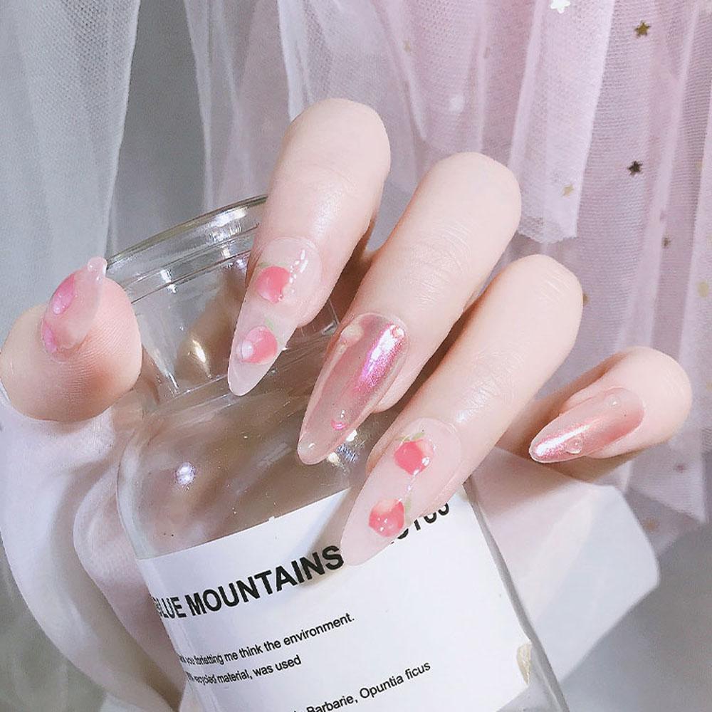 AUGUSTINA Agustinina Peach Stiker Kuku Wanita Jepang Perekat Diri Tahan Air Buah INS DIY Kuku Decals