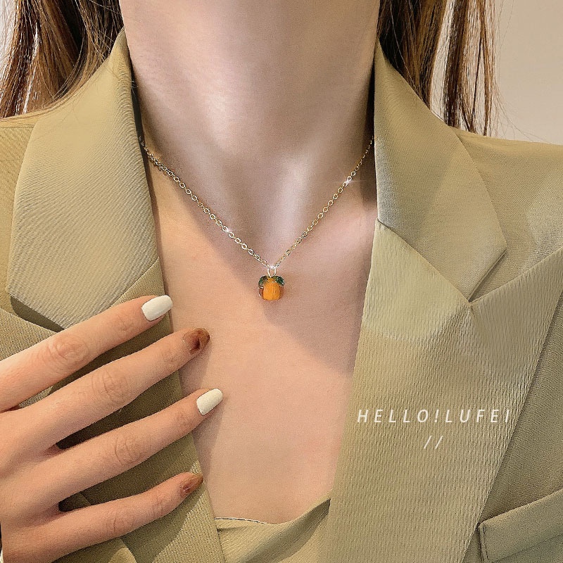 Persimmon pendant necklace girl ins tide light luxury niche design sense personality clavicle chain for women