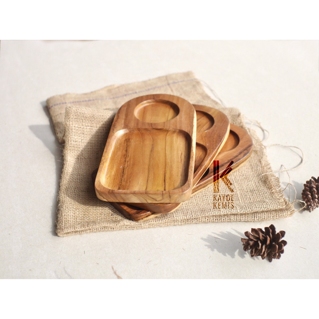 piring dan alas gelas (kayu jati)