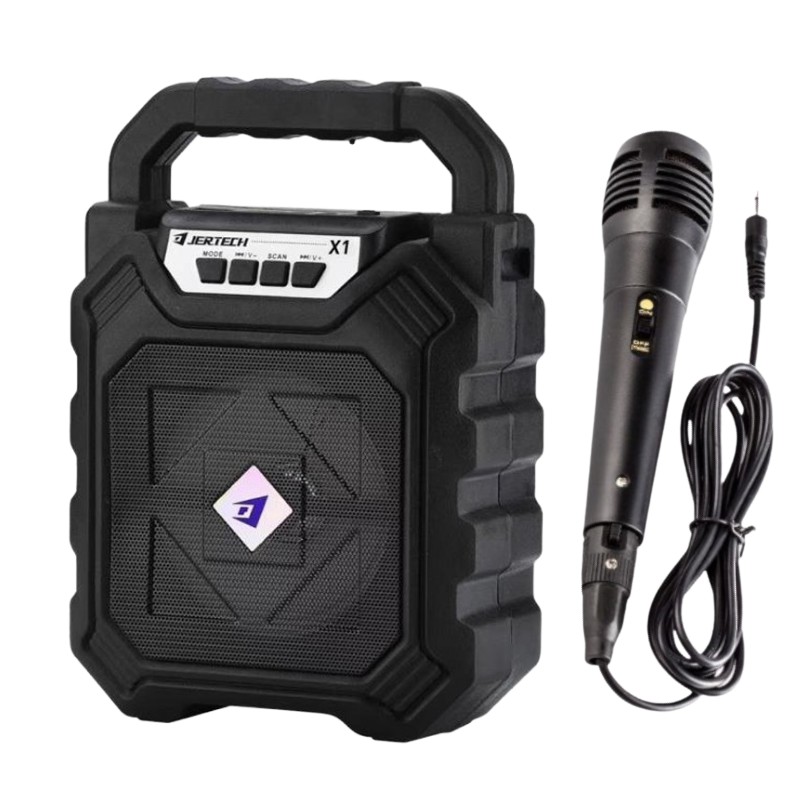 KISONLI - Speaker Bluetooth Tenteng Plus Mic Karaoke, Radio, USB, Micro SD - Jertech X1-HITAM