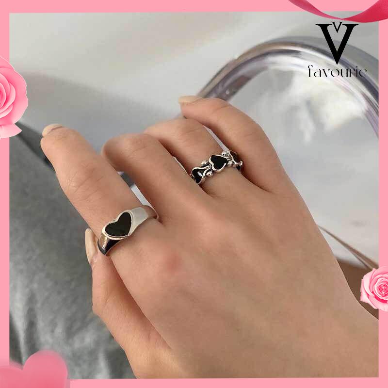 [COD]Korea Ins Baru Hip-Hop Hitam Cinta Retro Cincin Gadis Kepribadian Cincin Sederhana-FA