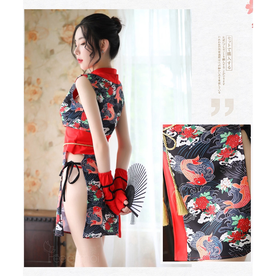 【Wetrose】Set Gaun Lingerie Wanita dengan Model Kimono dan Gambar Motif Bergaya Sexy untuk Cosplay