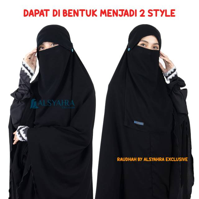 NIQAB PONI KANCING RAUDHAH SIFON JETBLACK ALSYAHRA EXCLUSIVE