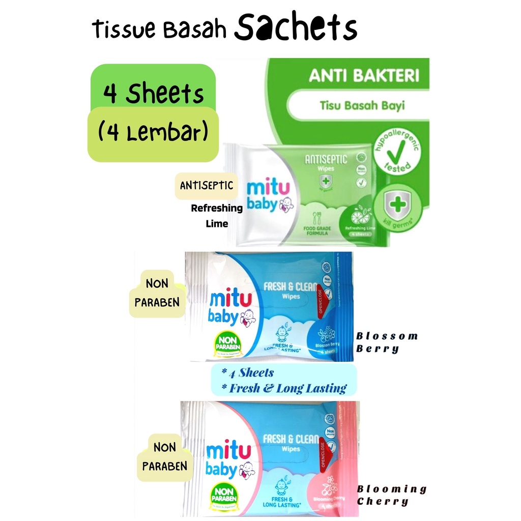 Tissue Basah Mitu Baby 4 Sheets / Tisu Basah Mitu Bayi isi 4 lembar Tisu Barang Original