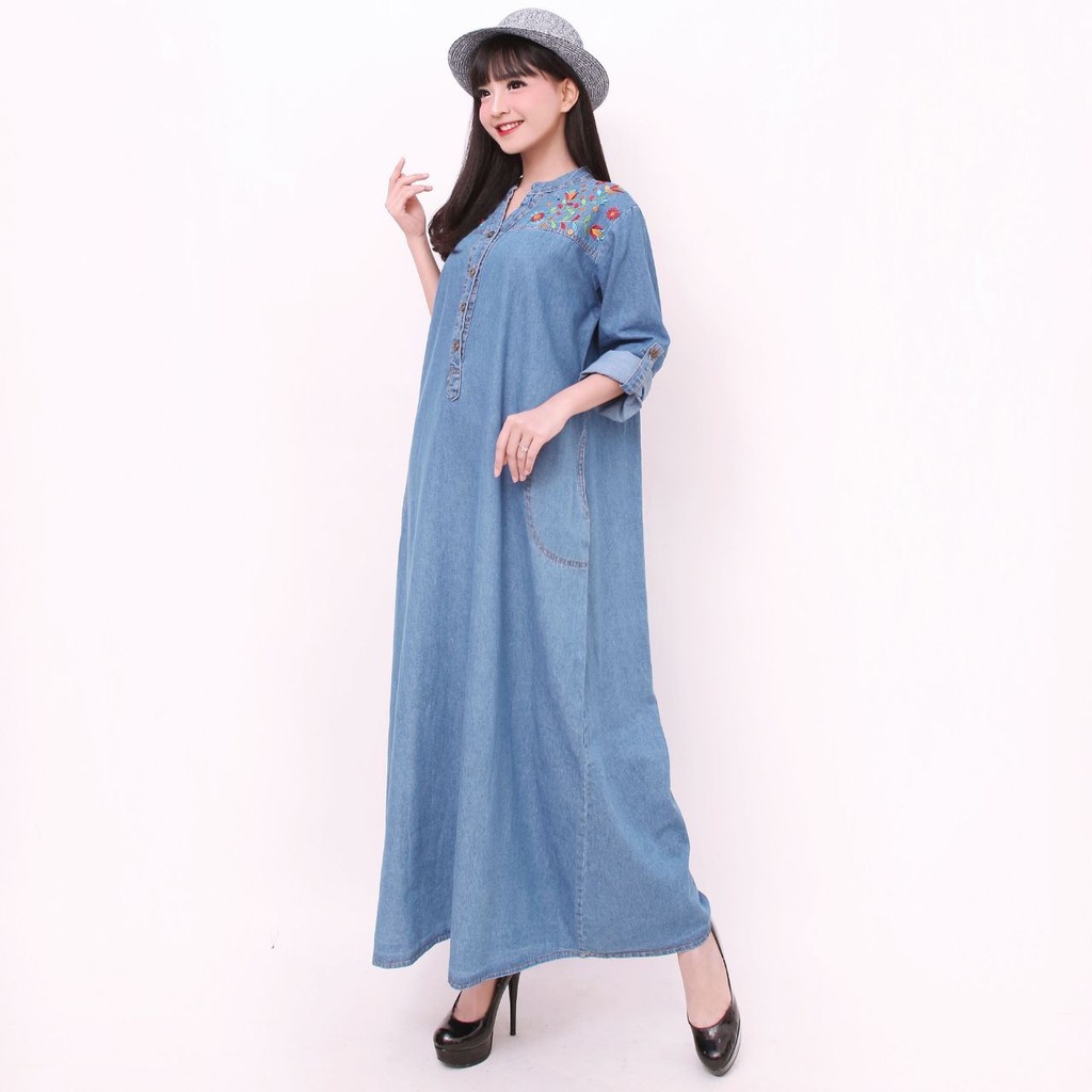 SB Collection Dress Maxi Nani Longdress Gamis Jeans Jumbo Wanita