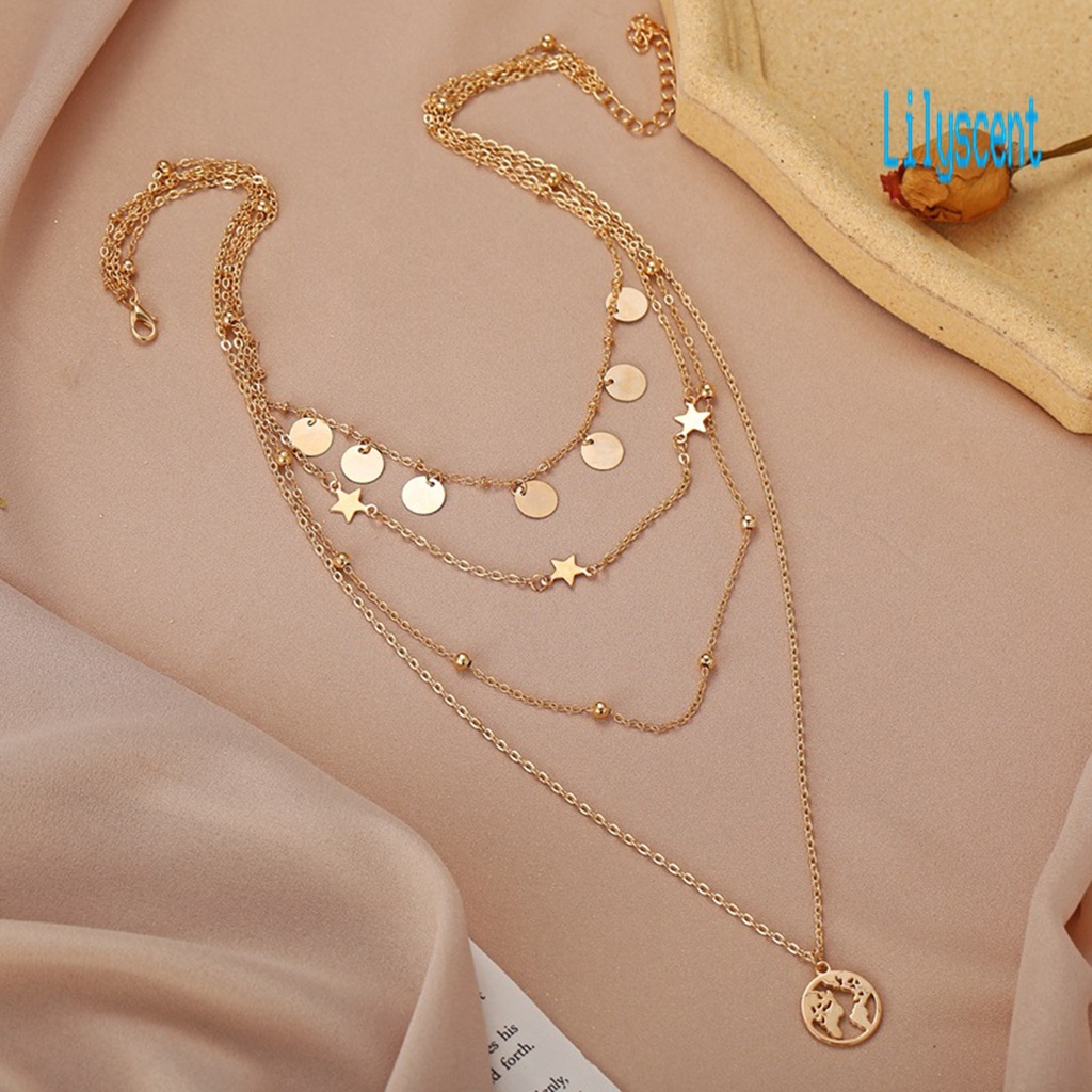 Kalung Multilayer Bahan Stainless Steel Warna Solid Tahan Lama Untuk Wanita