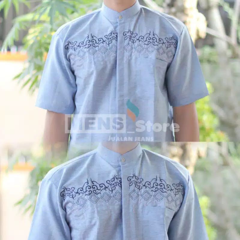 Ezpata Baju muslim Koko taqwa Pria Dewasa Murah Lengan Pendek Warna Motif Bordir Bahan Katun