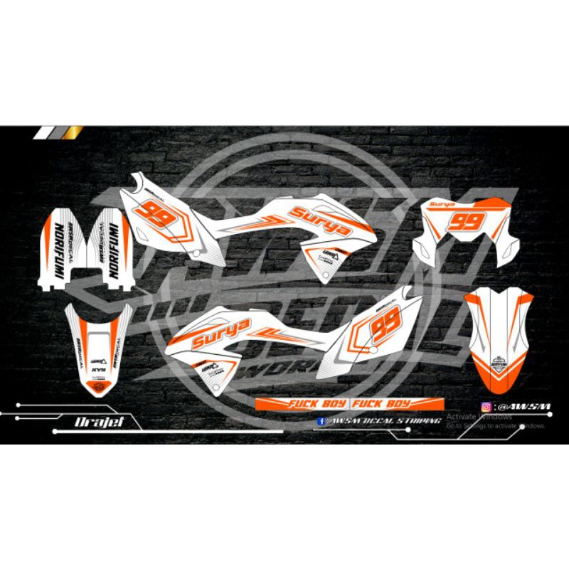 decal klx bf putih oranye glossy