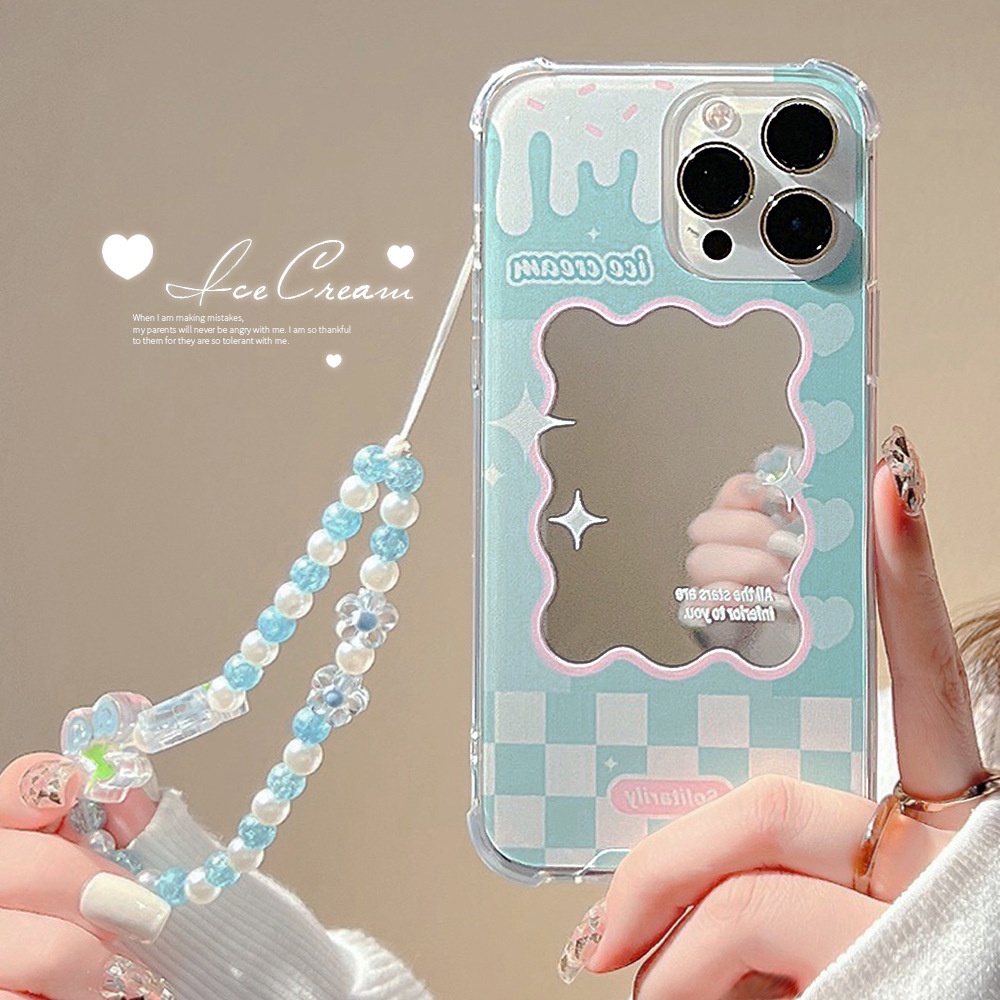 Case Cermin Makeup Dengan Rantai Untuk Iphone 11 8 7 Plus SE2 XS XR 12 13 Mini PRO MAX