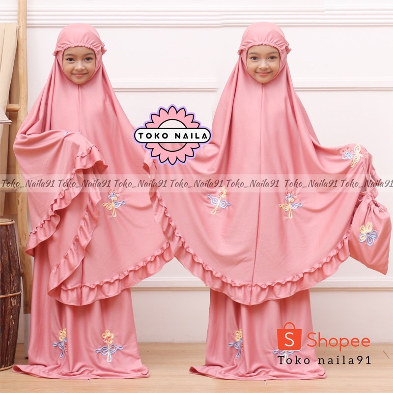 Mukena Anak Bordir Bunga Usia 5-9 Tahun Jersey Zoya