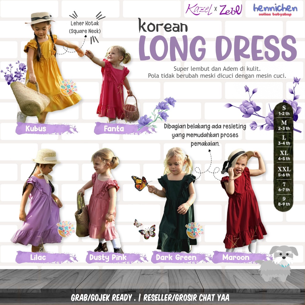 KAZEL X ZEBE KOREAN LONG DRESS DRESS ANAK BAJU ANAK FASHION ANAK PEREMPUAN