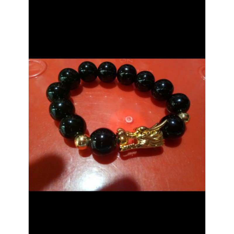 Gelang giok hitam combi naga impor.