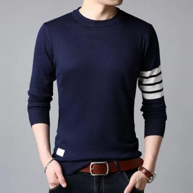 Sweater Rajut Pria Strip Lengan