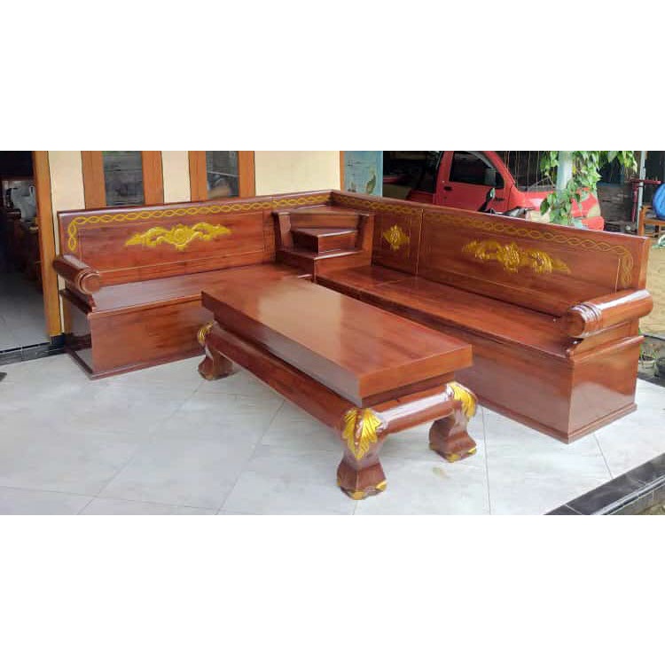 MEJA KURSI TAMU KAYU JATI MODEL SUDUT