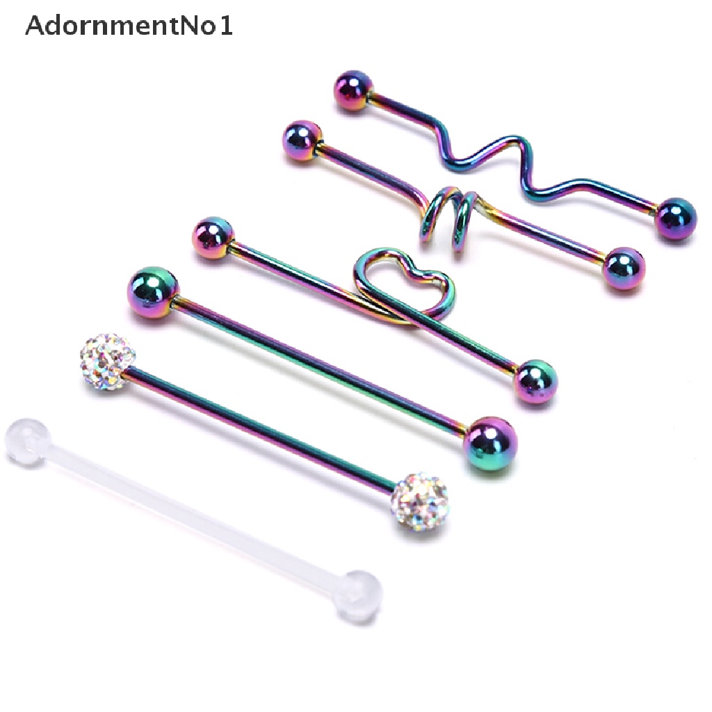 (AdornmentNo1) 6pcs / Set Anting Tindik Tulang Rawan Telinga Bentuk Barbel Bahan Stainless Steel
