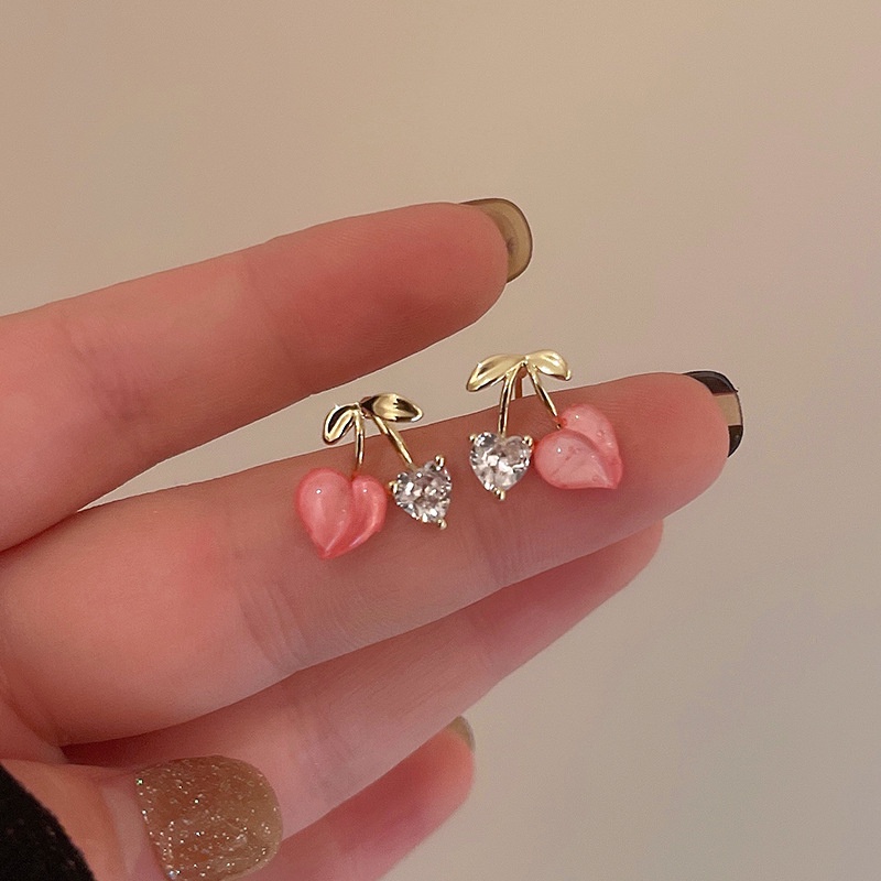 Anting Stud Kristal Zircon Bentuk Hati Peach Untuk Wanita