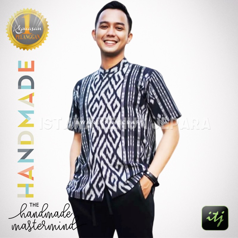 Kemeja Batik Etnik Pria Tenun Blanket Troso Motif Toraja Lengan Pendek
