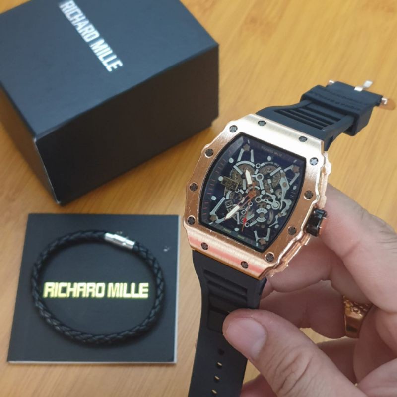 Jam Tangan Pria Richard Mile RM 2280 Strap Rubber - Free Gelang Box RM Batre Cadangan Original