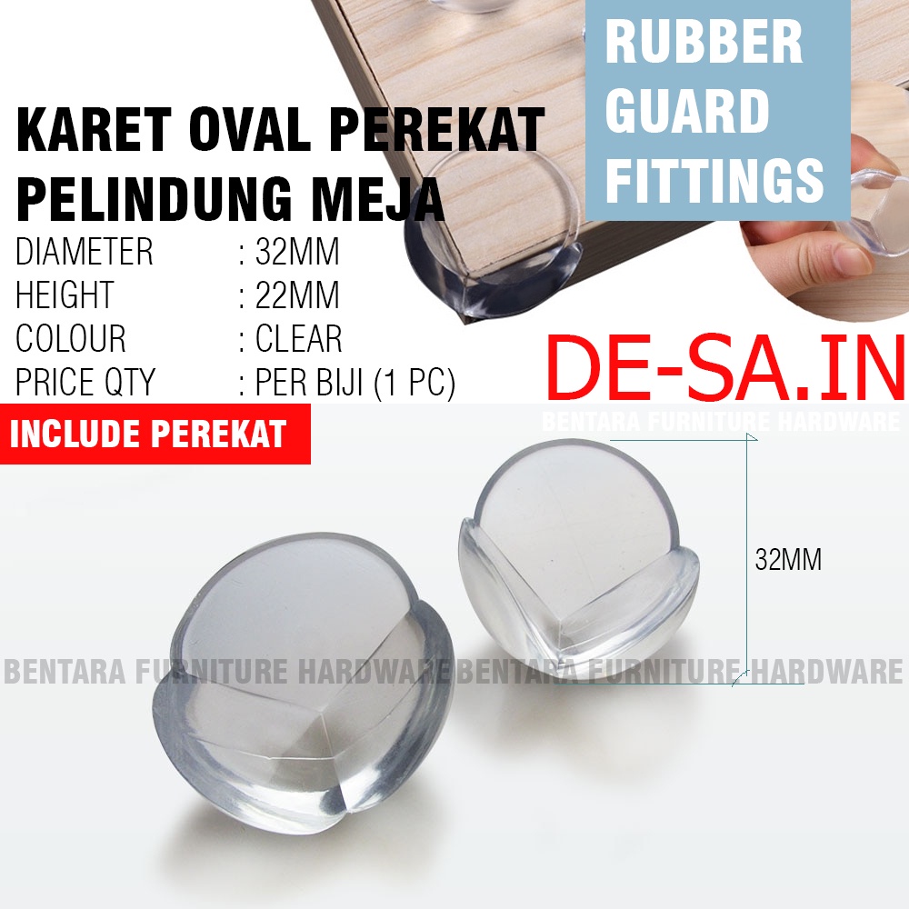 Karet OVAL (CLEAR) Silikon Sudut Meja + Perekat - Pelindung Pengaman Bayi Anak Translucent Anti Collision Baby Guard Corner Table