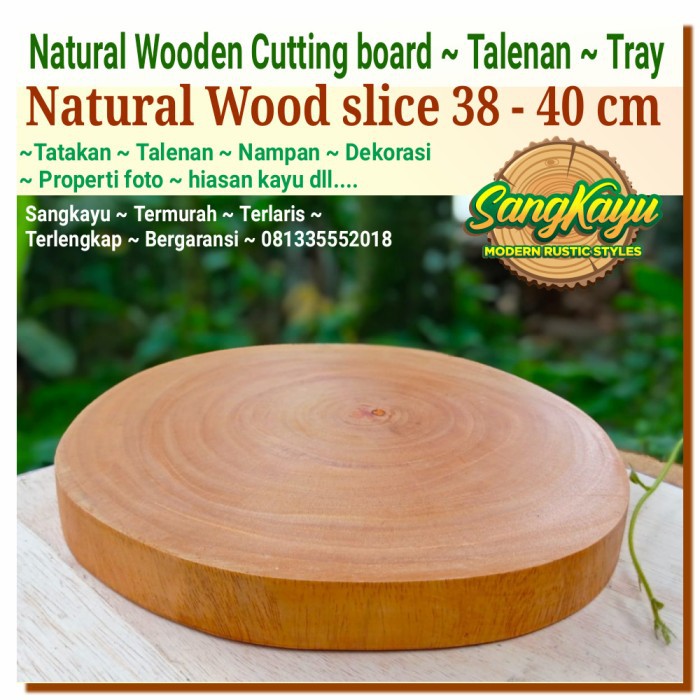 Tatakan talenan kayu alami diameter 38-40 properti foto tray nampan