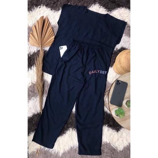 SETCEL RAYON SLEEPWEAR POLOS NAVY WANITA DEWASA / BAJU TIDUR ONE SET POLOS LILAC / PIYAMA LEKBONG PE