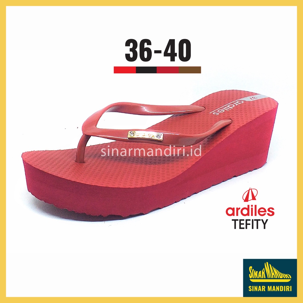 Sandal Wedges Wanita Ardiles Tefity Ringan Anti Air Awet Jinjit Jepit 36-40 Merah Hitam Coklat-Merah