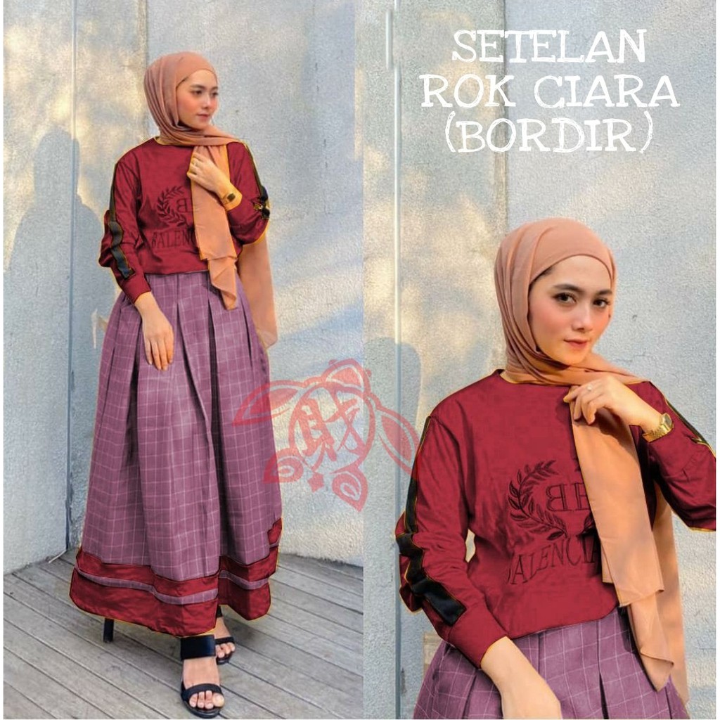 Setelan Hijab Bordir / Set Premium / Setelan Muslimah / Setelan Rok & Celana Gamis / Set Wanita Rok