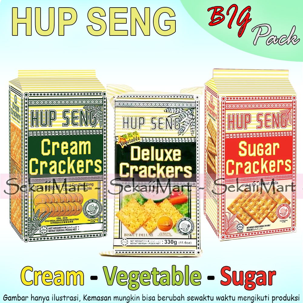 

HUP SENG Cream / Sugar / Vegetable Crackers Big Pack 428g - HUPSENG Krakers Krim / Gula / Sayur Kemasan Besar