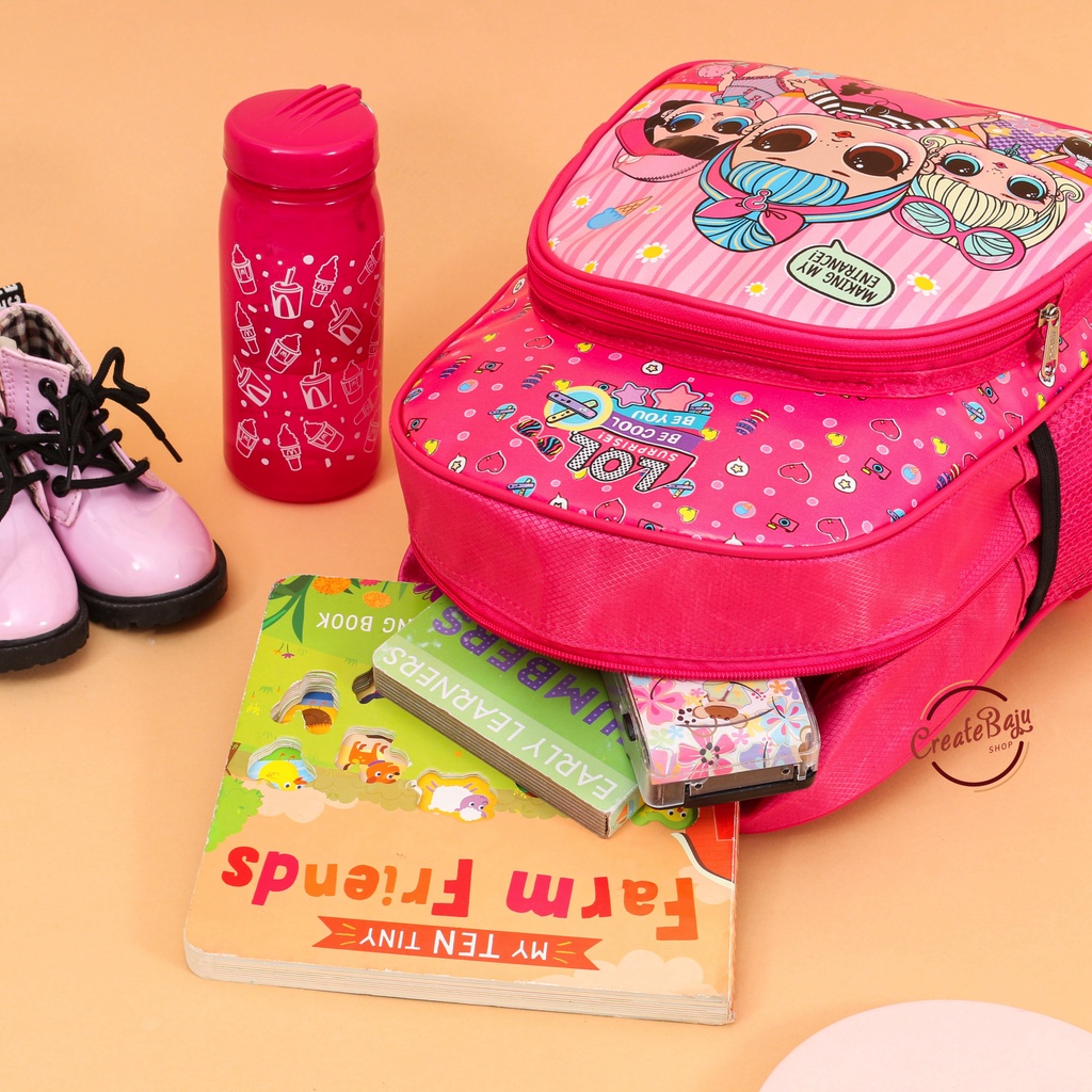 TAS RANSEL ANAK PAUD KANTONG BOTOL MINUM TAS RANSEL ANAK SEKOLAH KARAKTER UNICORN HELLO KITTY